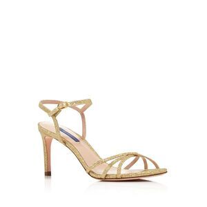 STUART WEITZMAN Womens Gold Glitter Starla Round Toe Stiletto Sandals Shoes 6 M